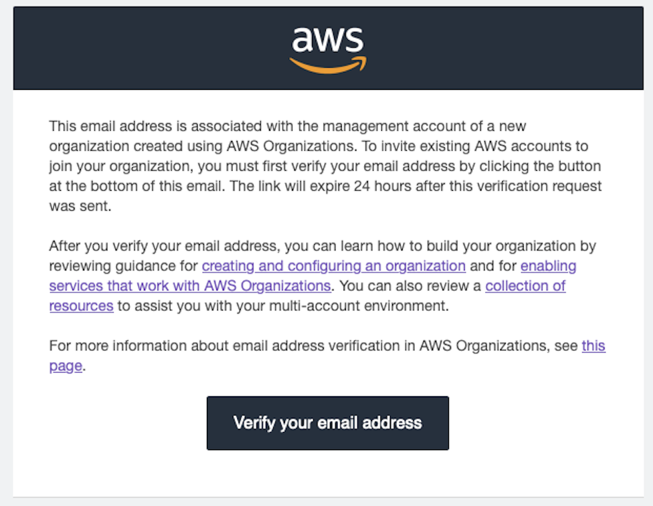 AWS Organization email